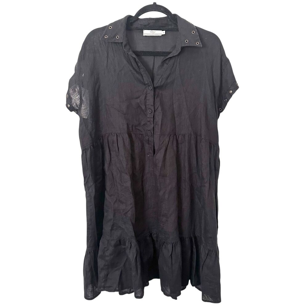 DEVOTION TWINS Linen Tiered Mini Dress Black Small